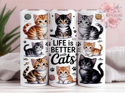 Cute Kitten Collage 20oz Tumbler, Orange Tabby, Calico Cat, White Kitten, Cat Collage, Skinny Tumbler, Sublimation PNG Sublimation Li Zamperini 