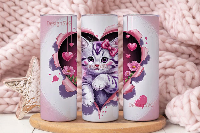 Cute Kitten Heart 20oz Tumbler Design Sublimation DesignSVG 