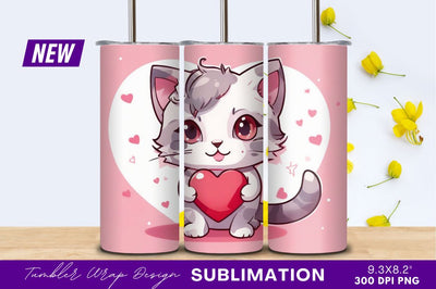 Cute kitten holding heart tumbler png Sublimation Regulrcrative 