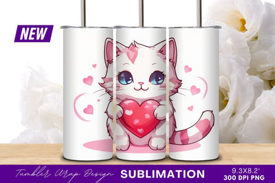 Cute Kitten Holding Heart Valentines Day Tumbler Png Sublimation Regulrcrative 