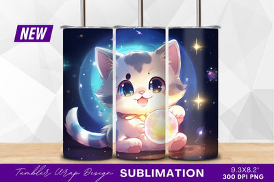 Cute kitten holding magic orb tumbler png Sublimation Regulrcrative 