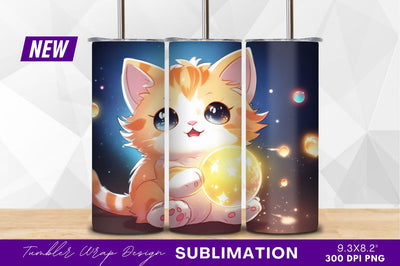 Cute kitten holding starry glowing orb Sublimation Regulrcrative 