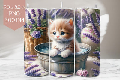 Cute Kitten in Lavender Bath Tumbler Wrap Sublimation BijouBay 