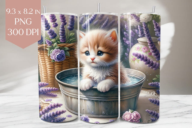 Cute Kitten in Lavender Bath Tumbler Wrap Sublimation BijouBay 