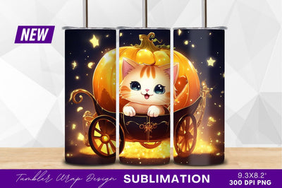 Cute kitten in pumpkin carriage design Sublimation Regulrcrative 
