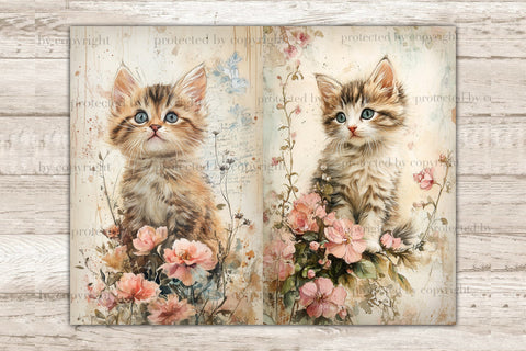 Cute Kitten Junk Journal Pages | Digital Collage Sheet SVG GlamArtZhanna 