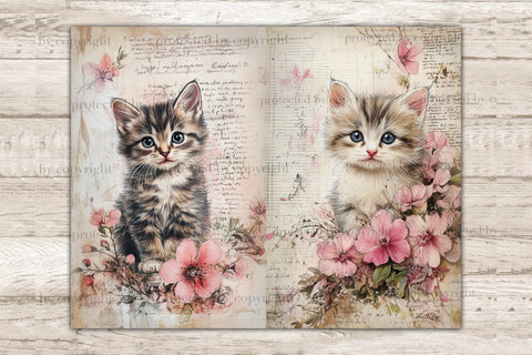 Cute Kitten Junk Journal Pages | Digital Collage Sheet SVG GlamArtZhanna 