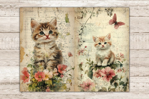Cute Kitten Junk Journal Pages | Digital Collage Sheet SVG GlamArtZhanna 
