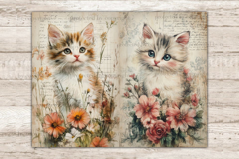 Cute Kitten Junk Journal Pages | Digital Collage Sheet SVG GlamArtZhanna 