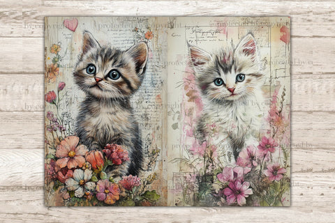 Cute Kitten Junk Journal Pages | Digital Collage Sheet SVG GlamArtZhanna 