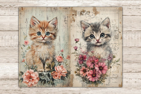 Cute Kitten Junk Journal Pages | Digital Collage Sheet SVG GlamArtZhanna 