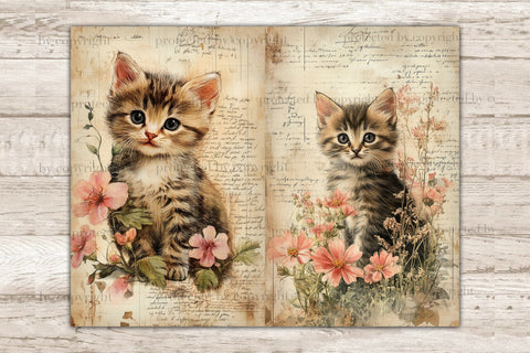 Cute Kitten Junk Journal Pages | Digital Collage Sheet SVG GlamArtZhanna 