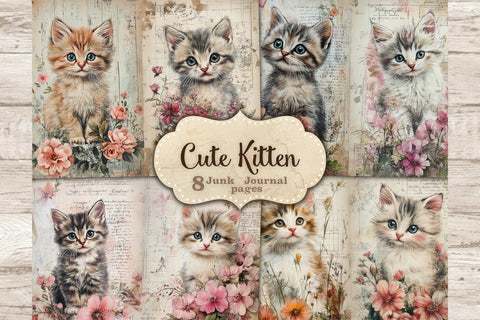 Cute Kitten Junk Journal Pages | Digital Collage Sheet SVG GlamArtZhanna 