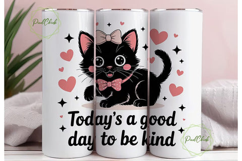 Cute Kitten Kindness 20oz Tumbler Wrap Sublimation PixelChick 