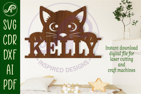 Cute kitten name sign svg laser cut file SVG APInspireddesigns 