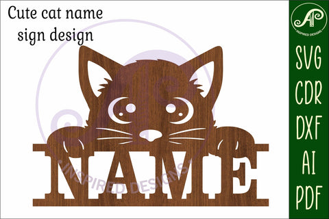 Cute kitten name sign svg laser cut file SVG APInspireddesigns 