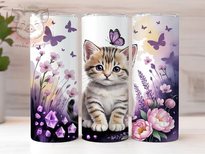 Cute Kitten Purple Eyes 20oz Tumbler, Purple Eyes, Adorable Cat, Whimsical Design, Pet Lover, 20oz Tumbler Wrap, Sublimation PNG Sublimation Lara' s Designs 