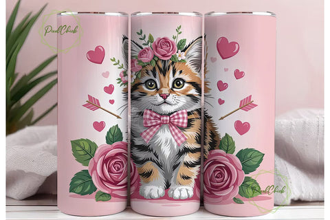 Cute Kitten Valentine's 20oz Tumbler Sublimation PixelChick 