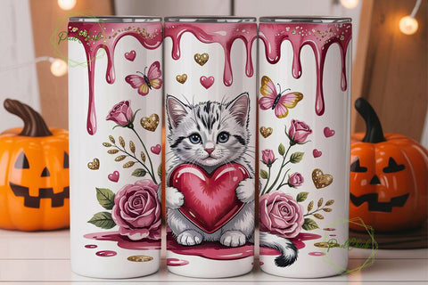 Cute Kitten Valentine's 20oz Tumbler Sublimation PixelChick 
