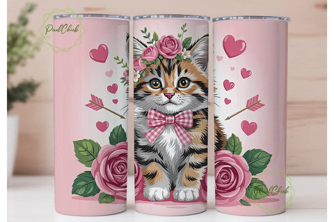 Cute Kitten Valentine's 20oz Tumbler Sublimation PixelChick 