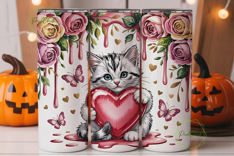 Cute Kitten Valentine's 20oz Tumbler Sublimation PixelChick 