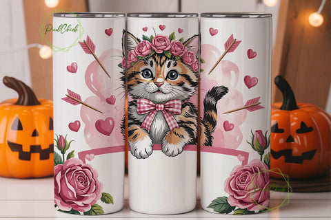 Cute Kitten Valentine's 20oz Tumbler Sublimation PixelChick 