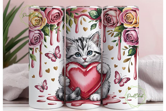 Cute Kitten Valentine's 20oz Tumbler Sublimation PixelChick 