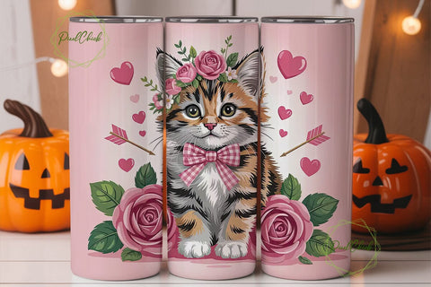 Cute Kitten Valentine's 20oz Tumbler Sublimation PixelChick 