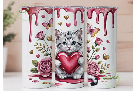 Cute Kitten Valentine's 20oz Tumbler Sublimation PixelChick 