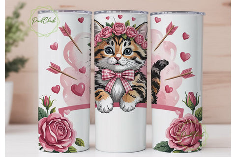 Cute Kitten Valentine's 20oz Tumbler Sublimation PixelChick 