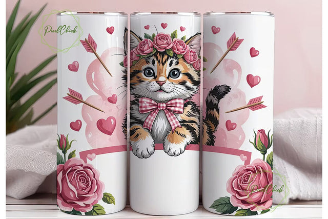 Cute Kitten Valentine's 20oz Tumbler Sublimation PixelChick 