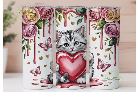 Cute Kitten Valentine's 20oz Tumbler Sublimation PixelChick 