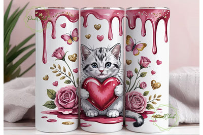 Cute Kitten Valentine's 20oz Tumbler Sublimation PixelChick 