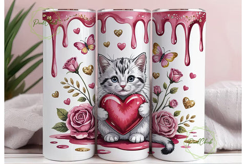 Cute Kitten Valentine's 20oz Tumbler Sublimation PixelChick 