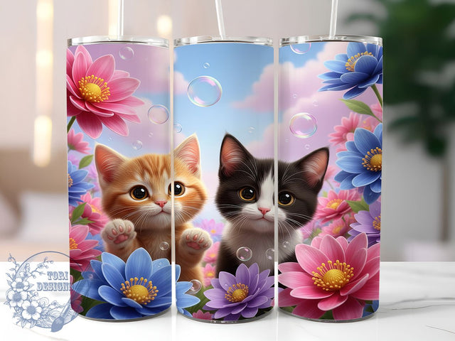 Cute Kittens and Daisies Tumbler, Cute Kitten Wrap, Floral Cat Mug Design, Sublimation Wrap, Pet Lover Drinkware, Gift Idea For Cat Moms, Sweet Floral Cup Sublimation ToriDesigns 