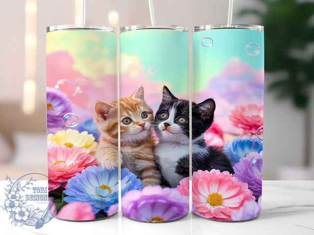 Cute Kittens and Daisies Tumbler, Cute Kitten Wrap, Floral Cat Mug Design, Sublimation Wrap, Pet Lover Drinkware, Gift Idea For Cat Moms, Sweet Floral Cup Sublimation ToriDesigns 