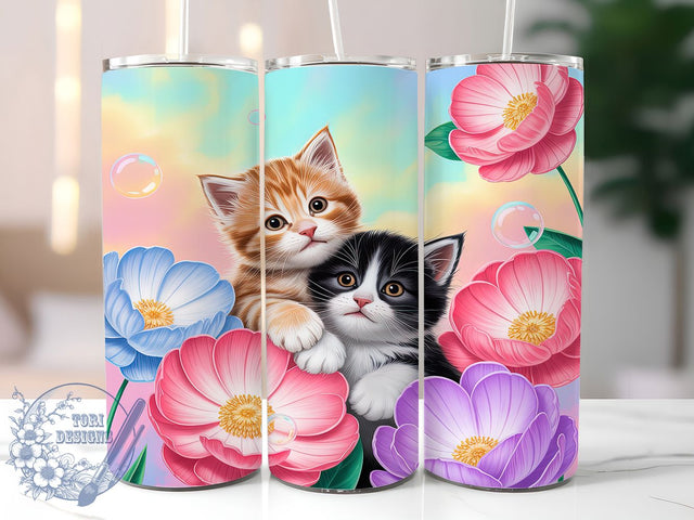 Cute Kittens and Daisies Tumbler, Cute Kitten Wrap, Floral Cat Mug Design, Sublimation Wrap, Pet Lover Drinkware, Gift Idea For Cat Moms, Sweet Floral Cup Sublimation ToriDesigns 