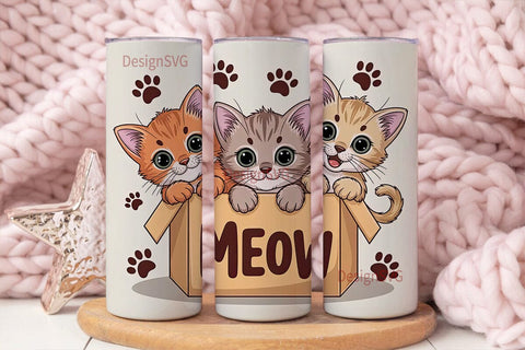 Cute Kittens in Box 20oz Tumbler Wrap Sublimation DesignSVG 