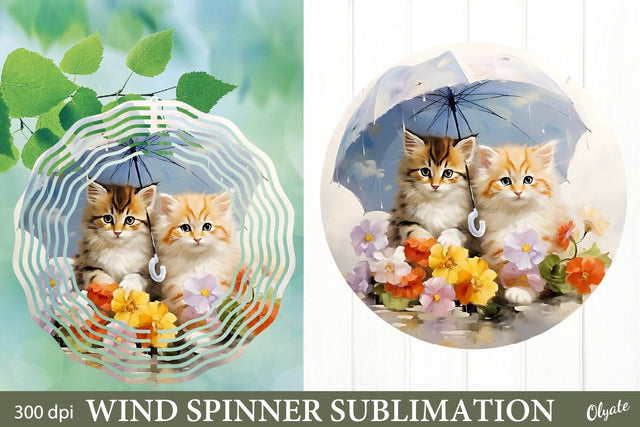 Cute Kittens Under an Umbrella PNG. Wind Spinner PNG Sublimation Olga Terlyanskaya 
