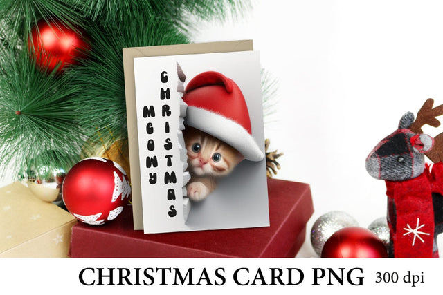 Cute Kitty Christmas Card. Printable Card PNG Sublimation Olga Terlyanskaya 