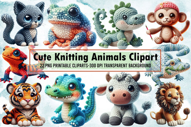 Cute Knitting Animals Clipart Bundle Sublimation designartist 