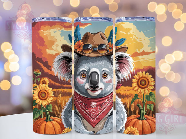 Cute Koala Cowboy Western Fall Tumbler, Fall Animal Mug, Western Koala Wrap, Autumn Wildlife Drinkware, 20Oz Sublimation Design, Cute Cowboy Cup, Rustic Fall Tumbler Sublimation SvggirlplusArt 
