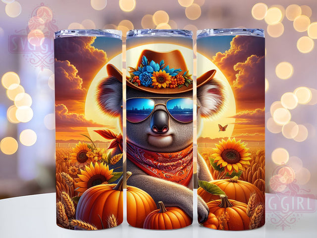 Cute Koala Cowboy Western Fall Tumbler, Fall Animal Mug, Western Koala Wrap, Autumn Wildlife Drinkware, 20Oz Sublimation Design, Cute Cowboy Cup, Rustic Fall Tumbler Sublimation SvggirlplusArt 