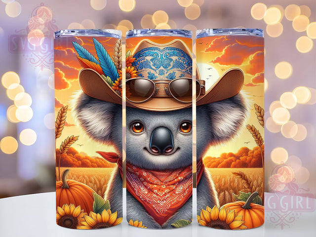 Cute Koala Cowboy Western Fall Tumbler, Fall Animal Mug, Western Koala Wrap, Autumn Wildlife Drinkware, 20Oz Sublimation Design, Cute Cowboy Cup, Rustic Fall Tumbler Sublimation SvggirlplusArt 