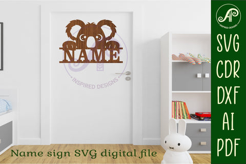 Cute koala name sign svg laser cut file SVG APInspireddesigns 
