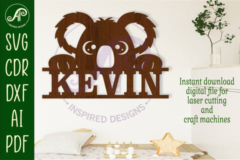 Cute koala name sign svg laser cut file SVG APInspireddesigns 