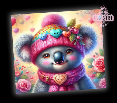 Cute Koala Valentine Tumbler Wrap, Valentine Tumbler, Cute Koala Design, 20oz Wrap, Sublimation Design, Love Drinkware, Valentine's Cup, Animal Lover Gift Sublimation SvggirlplusArt 