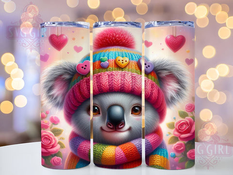 Cute Koala Valentine Tumbler Wrap, Valentine Tumbler, Cute Koala Design, 20oz Wrap, Sublimation Design, Love Drinkware, Valentine's Cup, Animal Lover Gift Sublimation SvggirlplusArt 