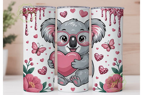Cute Koala Valentine's 20oz Tumbler Wrap Sublimation PixelChick 