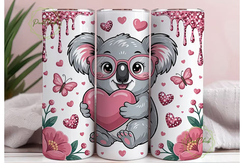 Cute Koala Valentine's 20oz Tumbler Wrap Sublimation PixelChick 